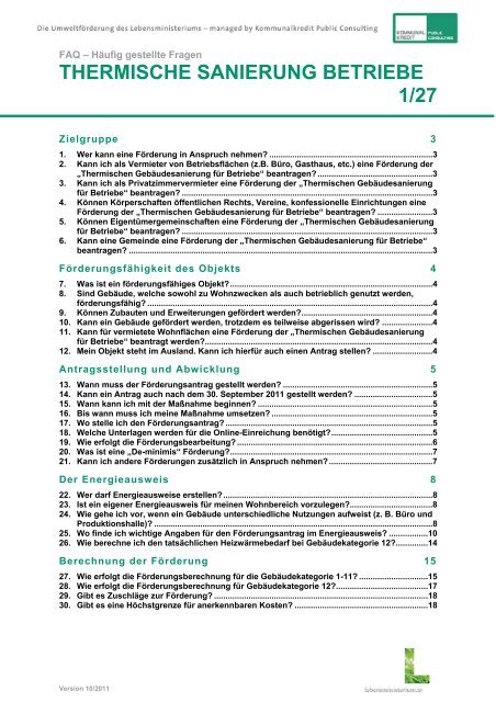 thermische sanierung betriebe 1/27 - Kommunalkredit Public ...