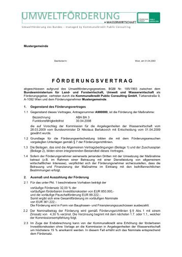 Mustervertrag für Finanzierungszuschüsse - Kommunalkredit Public ...