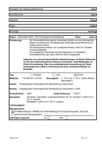 Metadatendokumentation Seeadlerhorste - Kartenportal Umwelt M-V