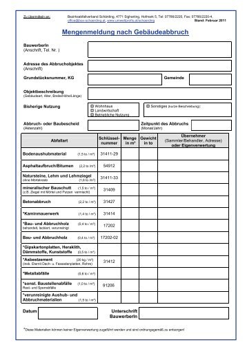 Mengenmeldung nach GebÃ¤udeabbruch - Umweltprofis