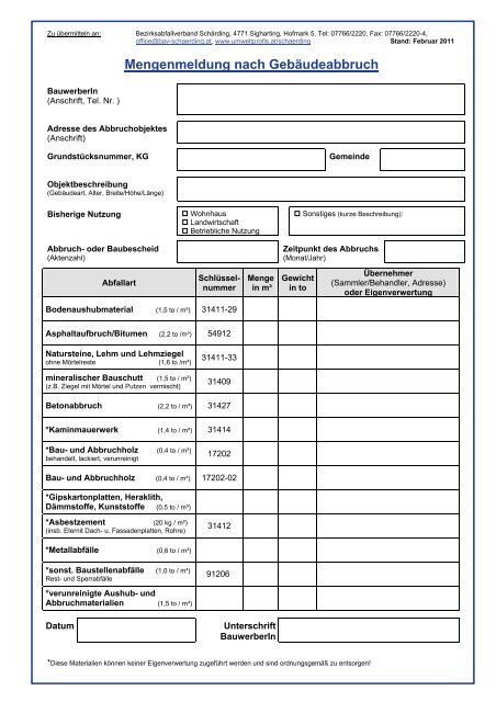 Mengenmeldung nach GebÃ¤udeabbruch - Umweltprofis