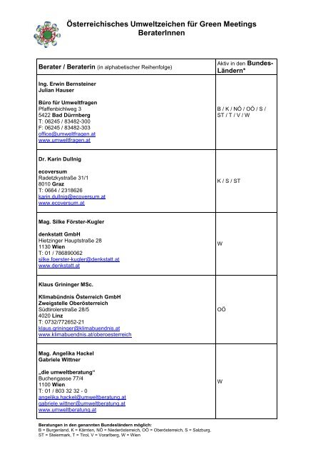 Berater / Beraterin - Das Ãsterreichische Umweltzeichen