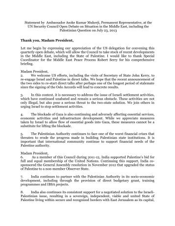Statement by Ambassador Asoke Kumar Mukerji, Permanent ...