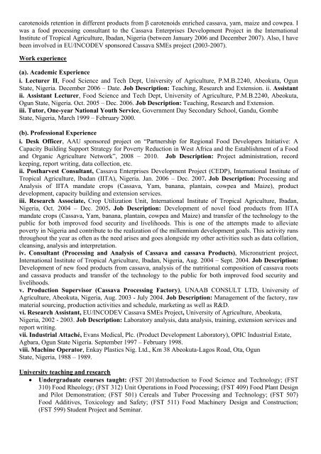 Download CV - The Federal University of Agriculture, Abeokuta