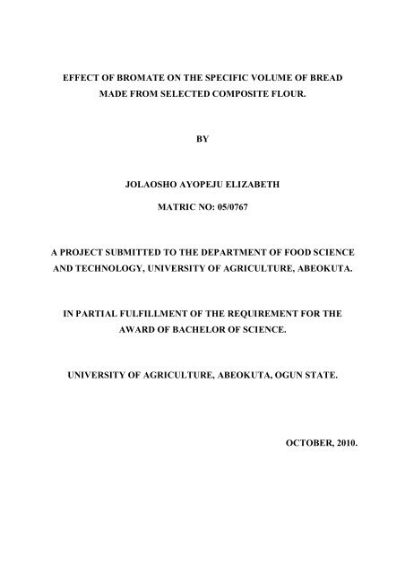 EFFECT OF BROMATE ON THE SPECIFIC VOLUME OF BREAD ...