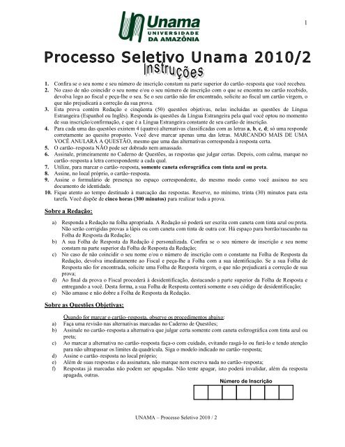 Prova PSU 2010.2 - Unama
