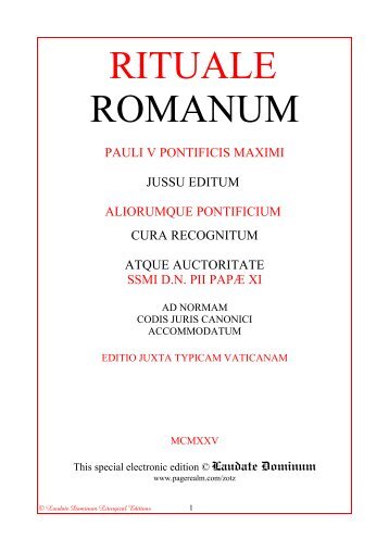 RITUALE ROMANUM - Lex Orandi