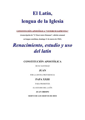 PDF: Constitución Apostólica "Veterum Sapientia" - Una Voce Sevilla