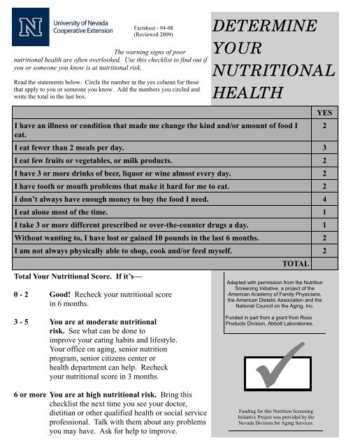 Determine Your Nutritional Health - University of Nevada ...