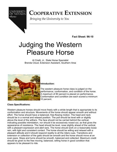 Judging the Western Pleasure Horse - University of Nevada ...