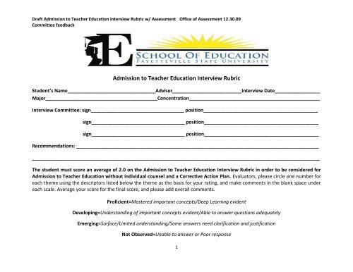 Admission to Teacher Education Interview Rubric