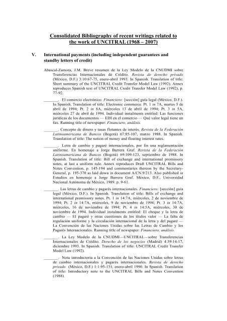 Consolidated Bibliography of recent writings related to the ... - uncitral