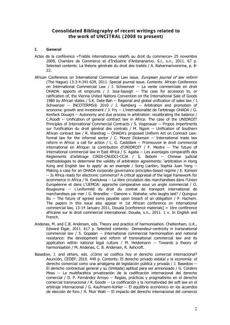 Consolidated Bibliography of recent writings related to the ... - uncitral