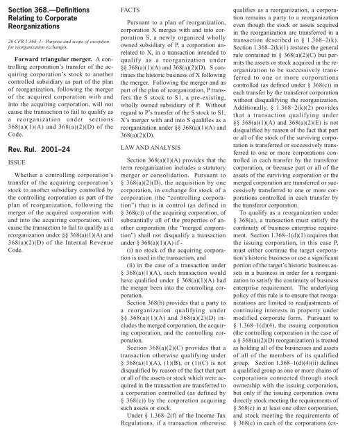 Revenue Ruling 2001-24 - Forward triangular merger.