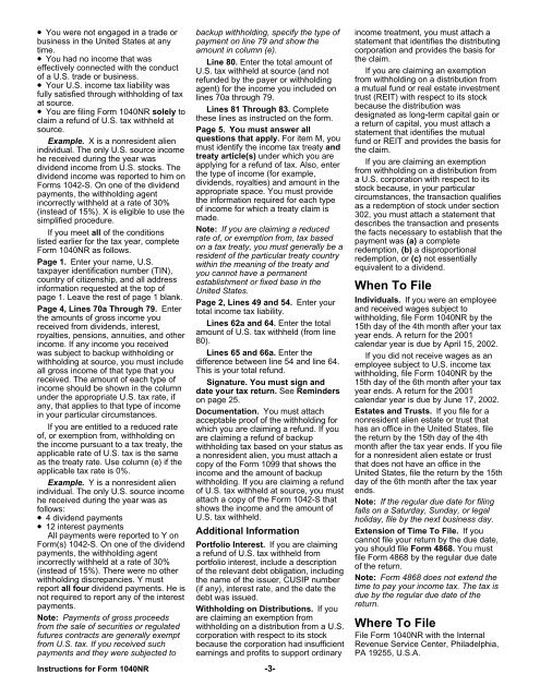 2001 Instructions for Form 1040NR - Uncle Fed's Tax*Board