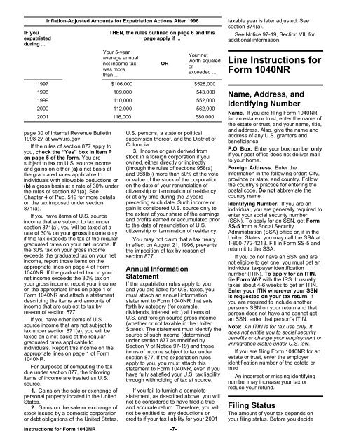 2001 Instructions for Form 1040NR - Uncle Fed's Tax*Board