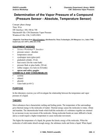 Determination of the Vapor Pressure of a Compound (Pressure ...