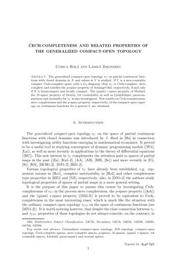 ËCECH-COMPLETENESS AND RELATED PROPERTIES OF THE ...