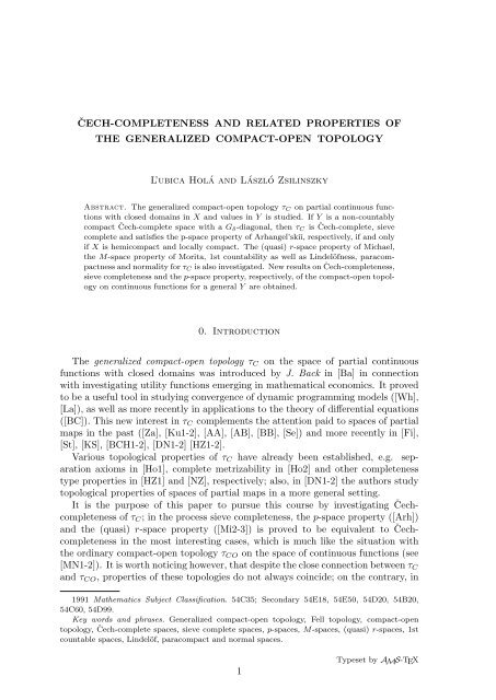 E Cech Completeness And Related Properties Of The