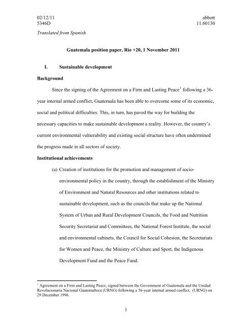 Guatemala position paper, Rio +20, 1 November 2011