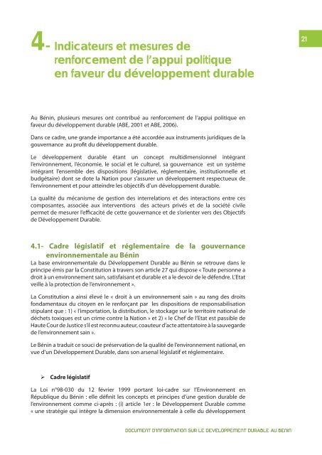 document d'information sur le developpement durable au benin