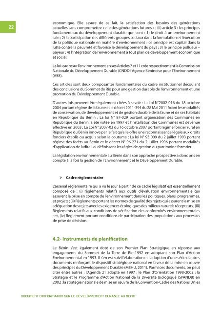 document d'information sur le developpement durable au benin