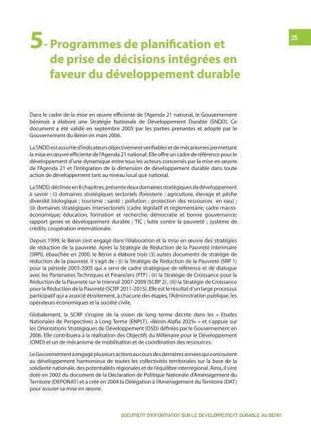 document d'information sur le developpement durable au benin