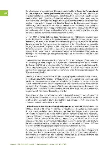 document d'information sur le developpement durable au benin