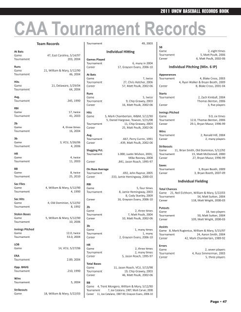 Records Book - UNC Wilmington Athletics