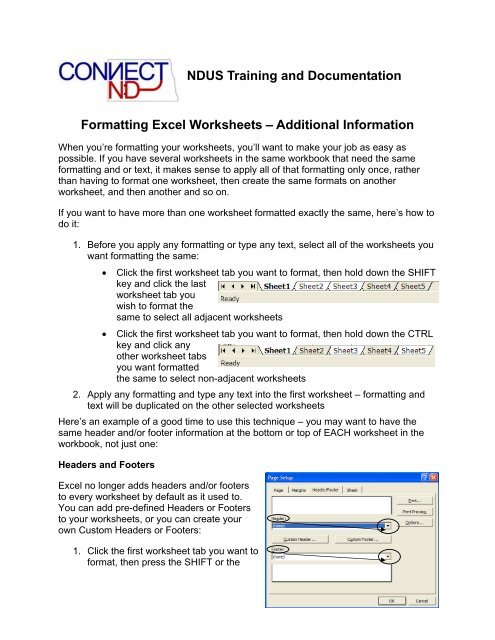 Formatting Excel Worksheets Additional Information