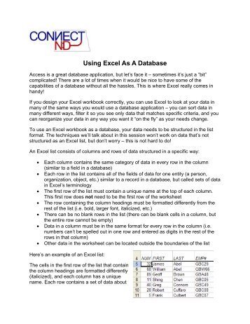 Using Excel As A Database - PDF