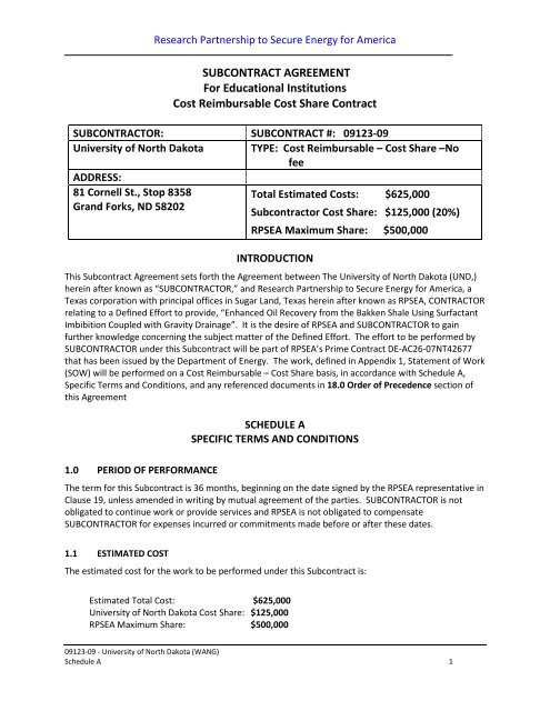 09123-09 subcontract - University of North Dakota