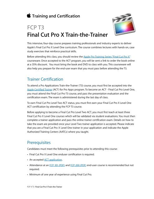 FCP T3 Final Cut Pro X Train-the-Trainer - Training - Apple