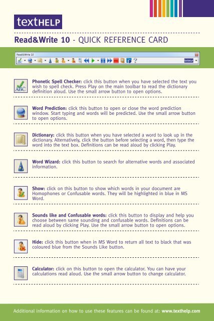 Read Amp Write 10 Quick Reference Card Texthelp Read Amp Write 10 Quick Reference Card Texthelp