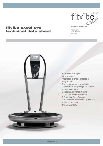 fitvibe excel pro technical data sheet