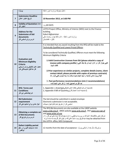 RFQ - Office partitions, Mol-LOTFA - UNDP Afghanistan