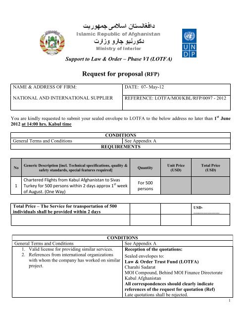 Request for proposal (RFP) - UNDP Afghanistan