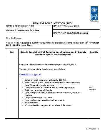REQUEST FOR QUOTATION (RFQ) - UNDP Afghanistan