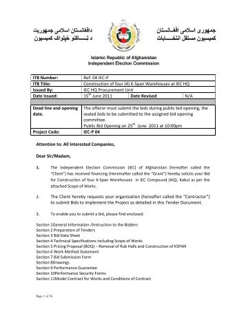 ITB for Construction of four (4) K-Span Warehouses at IEC HQ