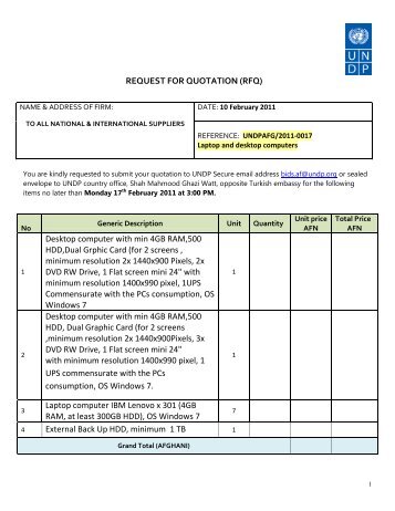 REQUEST FOR QUOTATION (RFQ) - UNDP Afghanistan