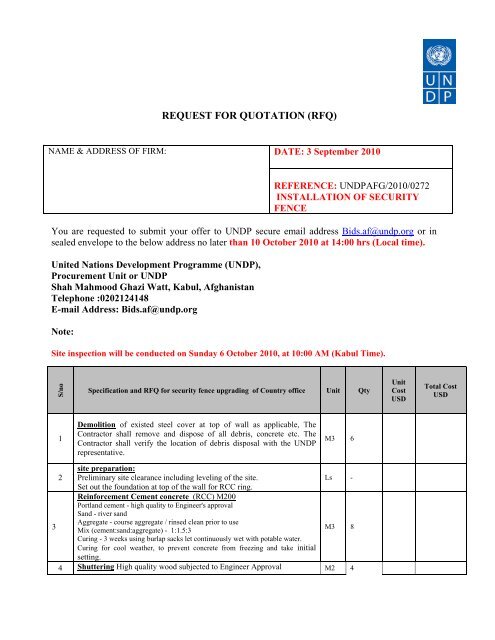 REQUEST FOR QUOTATION (RFQ) - UNDP Afghanistan