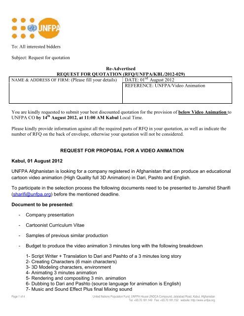 RFQ - UNFPA Re-Advertised, provision of Video Animation - UNDP ... RFQ - UNFPA Re-Advertised, provision of Video Animation - UNDP ...