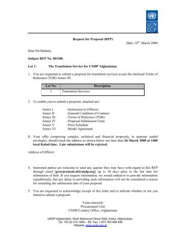 Request for Proposal (RFP) Date: 10th March 2008 Dear Sir/Madam ...