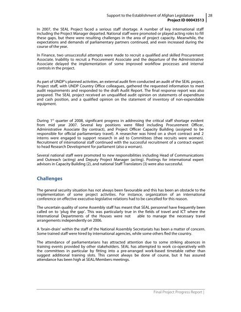 Final Report of SEAL I - UNDP Afghanistan