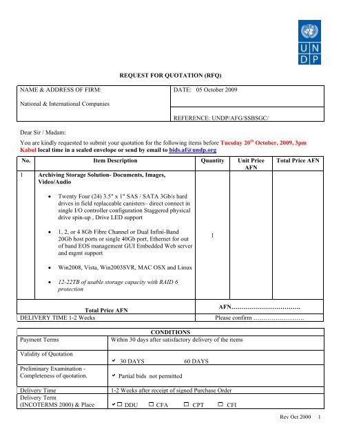 REQUEST FOR QUOTATION (RFQ) - UNDP Afghanistan