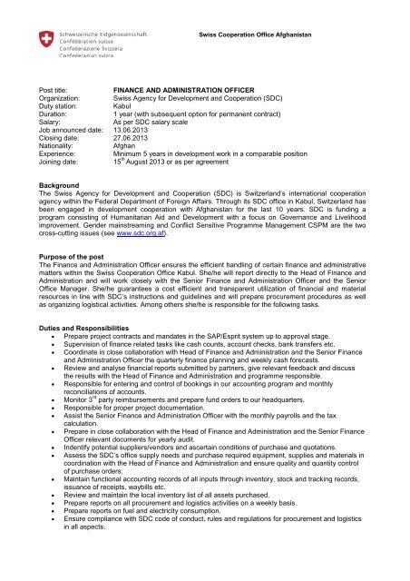 Finance and Administration Officer - UNDP Afghanistan