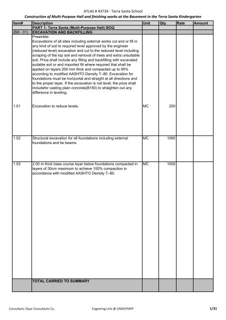 Bill of Quantities - UNDP