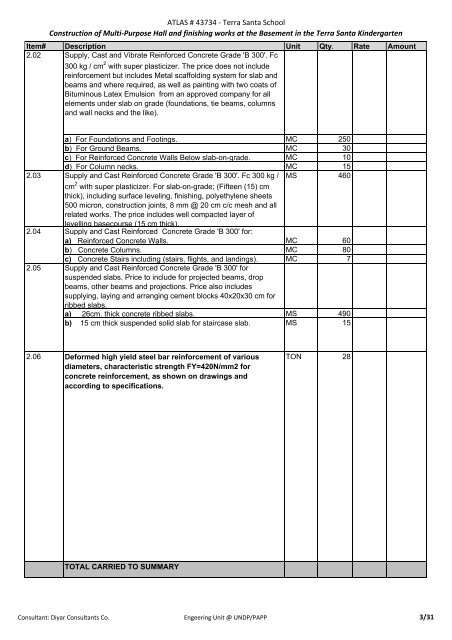 Bill of Quantities - UNDP