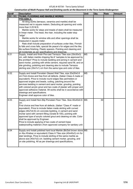 Bill of Quantities - UNDP