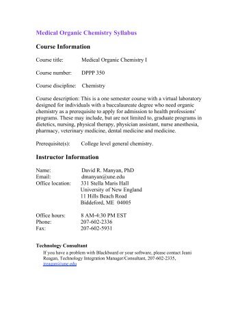 Medical Organic Chemistry Syllabus Course Information Instructor ...